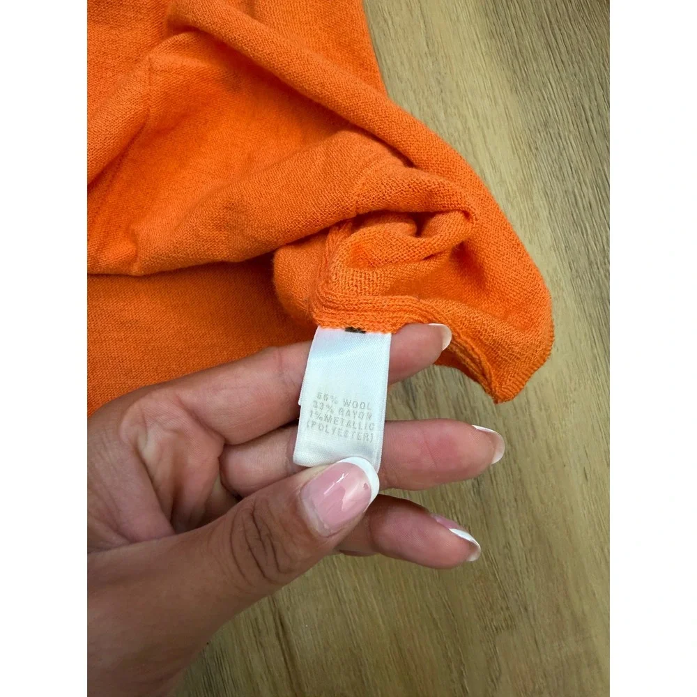 St. John vtg Orange santana knit Wool Blend Metallic Trim Cardigan Sweater XL